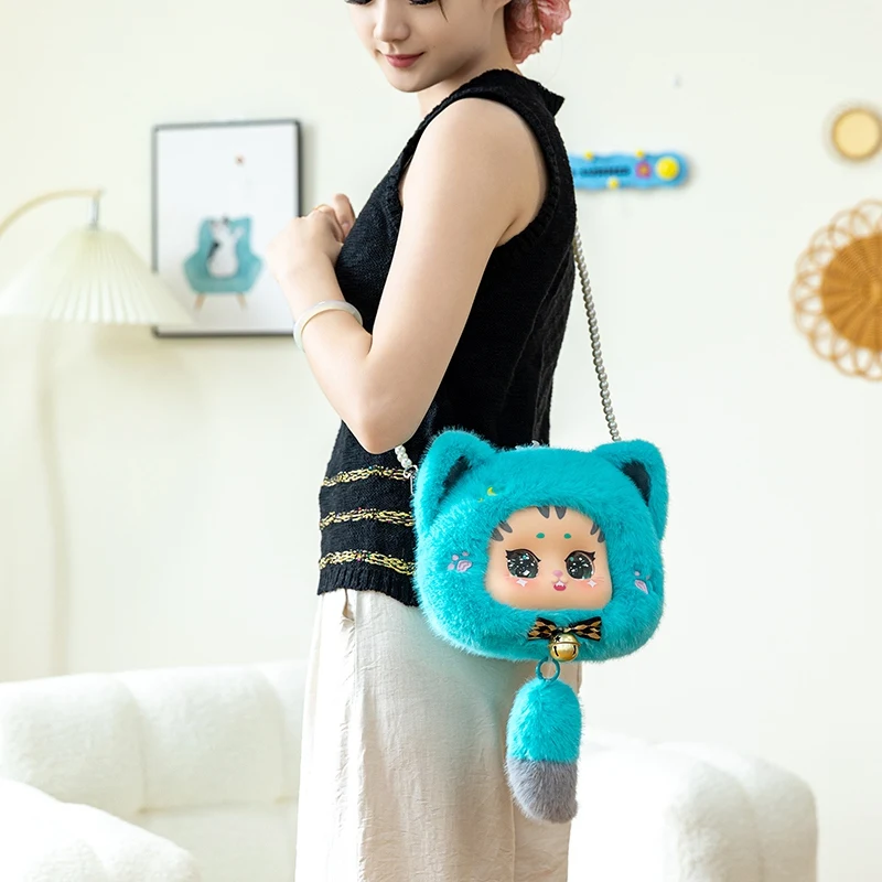

Cartoon Vinyl Plush Handbag With Pearl Chains Kawaii Hairy Soft Stuffed Crossbody Bag Girls Plush Shoulder Bag