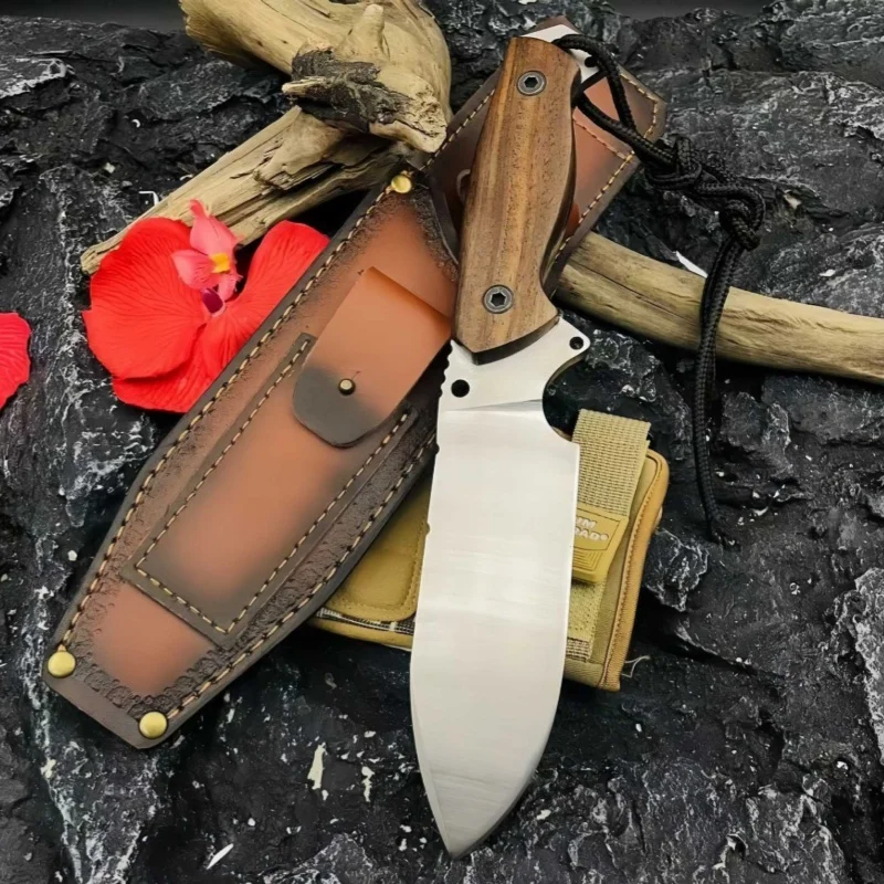 Outdoor knife with integrated spine, high hardness, suitable for wilderness survival and camping, sharp and straight blade