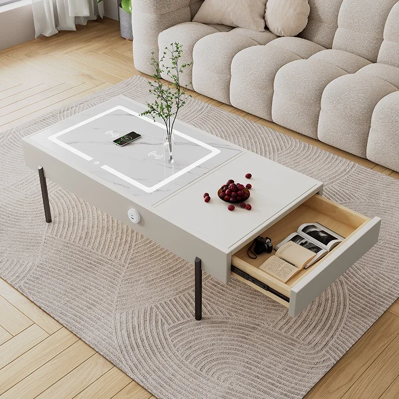 Multi-Function Smart Coffee Table with Wireless Charging Nordic Style Living Room Tea Table with USB Bluetooth Speaker