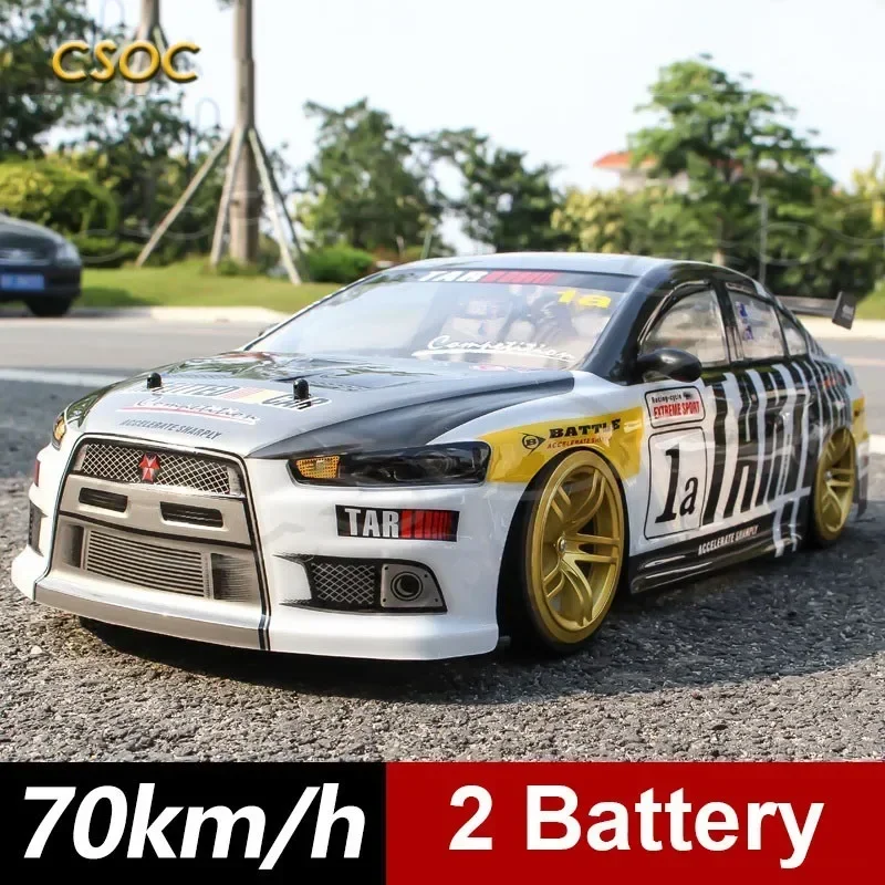 CSOC RC Racing Drift Cars 70 km/h 1/10 Remote Control One-click Acceleration In Double Battery Big Off-road 4WD Toys for Boys