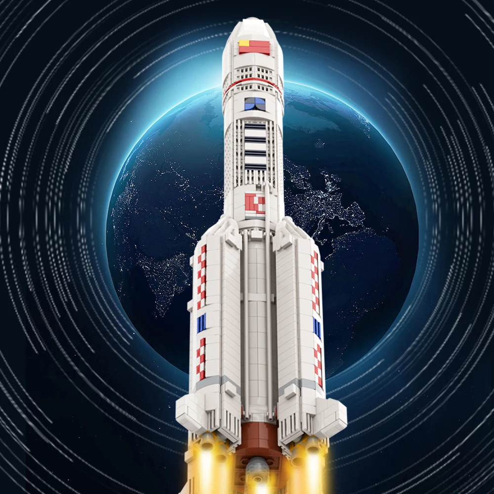 Gobricks MOC Space 1:110 ยาวมีนาคม 5 Rocket Launching Building Block ชุดอวกาศการสํารวจดาวเทียมอิฐของเล่นเด็กของขวัญ