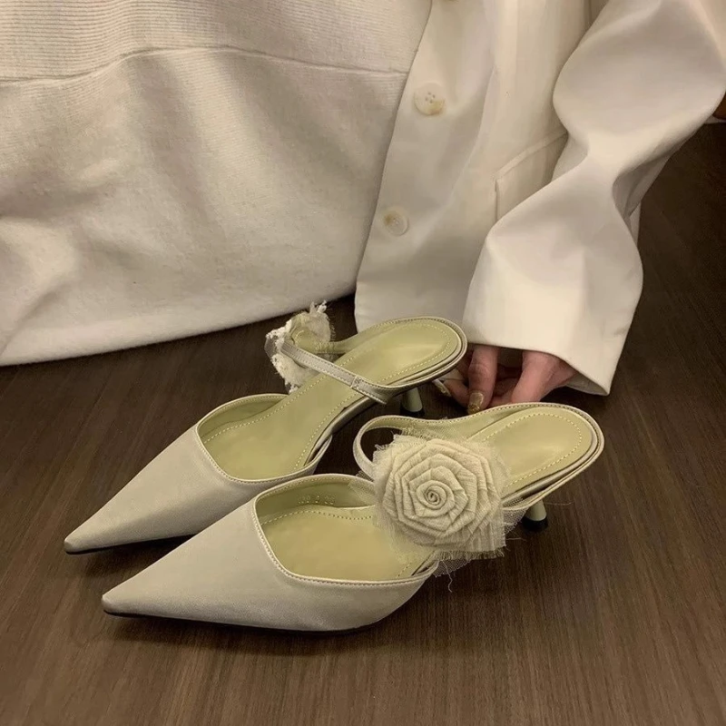 

2026 New Arrival Spring Summer Women High Heel Closed Toe Mule Shoes New Chinese Style Vintage Flower Outdoor Wear Single Shoe
