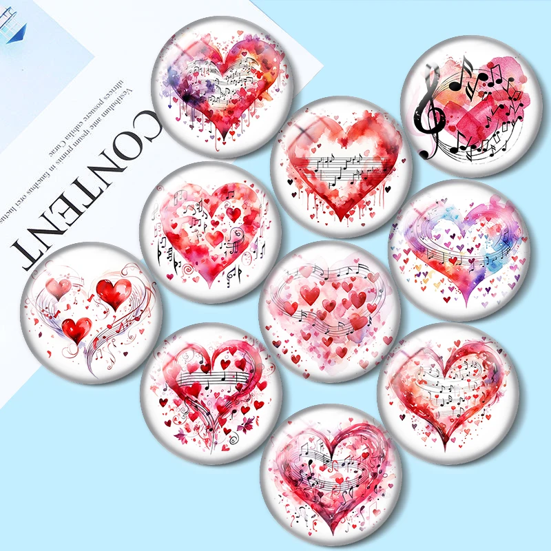 Heart with notes  cartoon couple 12mm/18mm/20mm Round glass cabochon flat back Making findings for bracelets