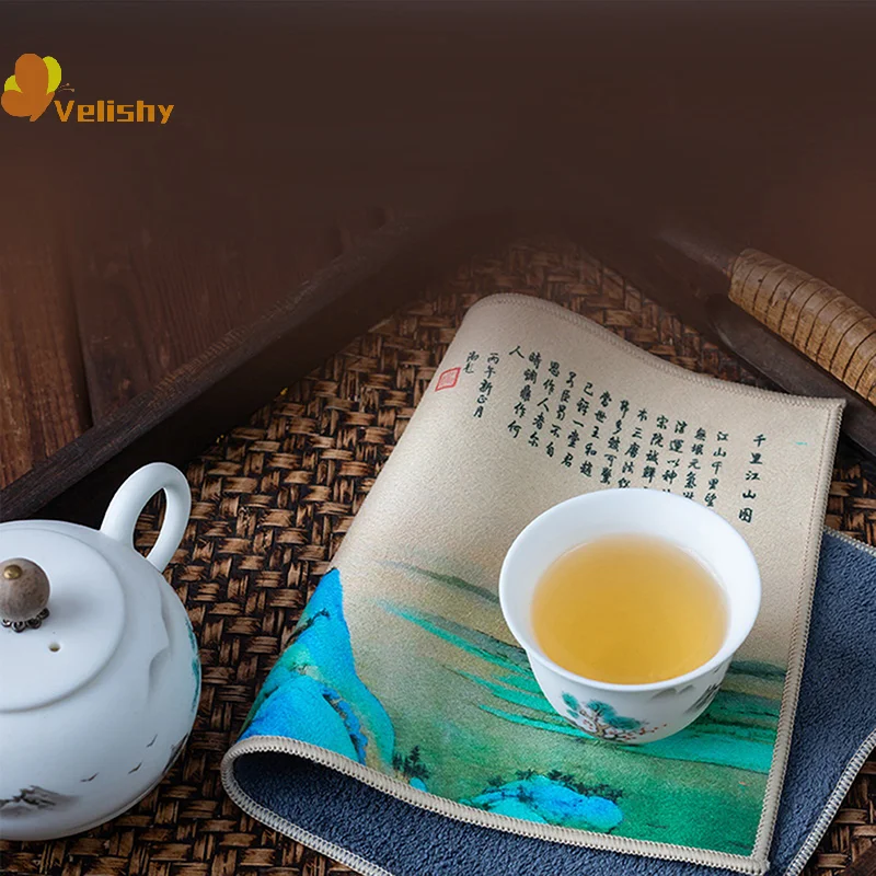 30*18cm 고급 차 타월, 레트로 스타일과 화려한 그림, 특별한 차 마시는 천, 프리미엄 차 세트