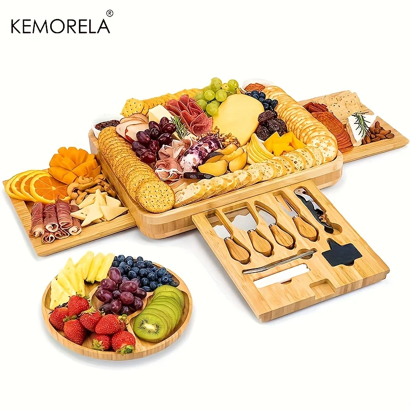 

Bamboo Charcuterie Board Set with Cutting Knife And Fork - Housewarming Wedding Bridal Shower Gift for Couples Cheese Board Set