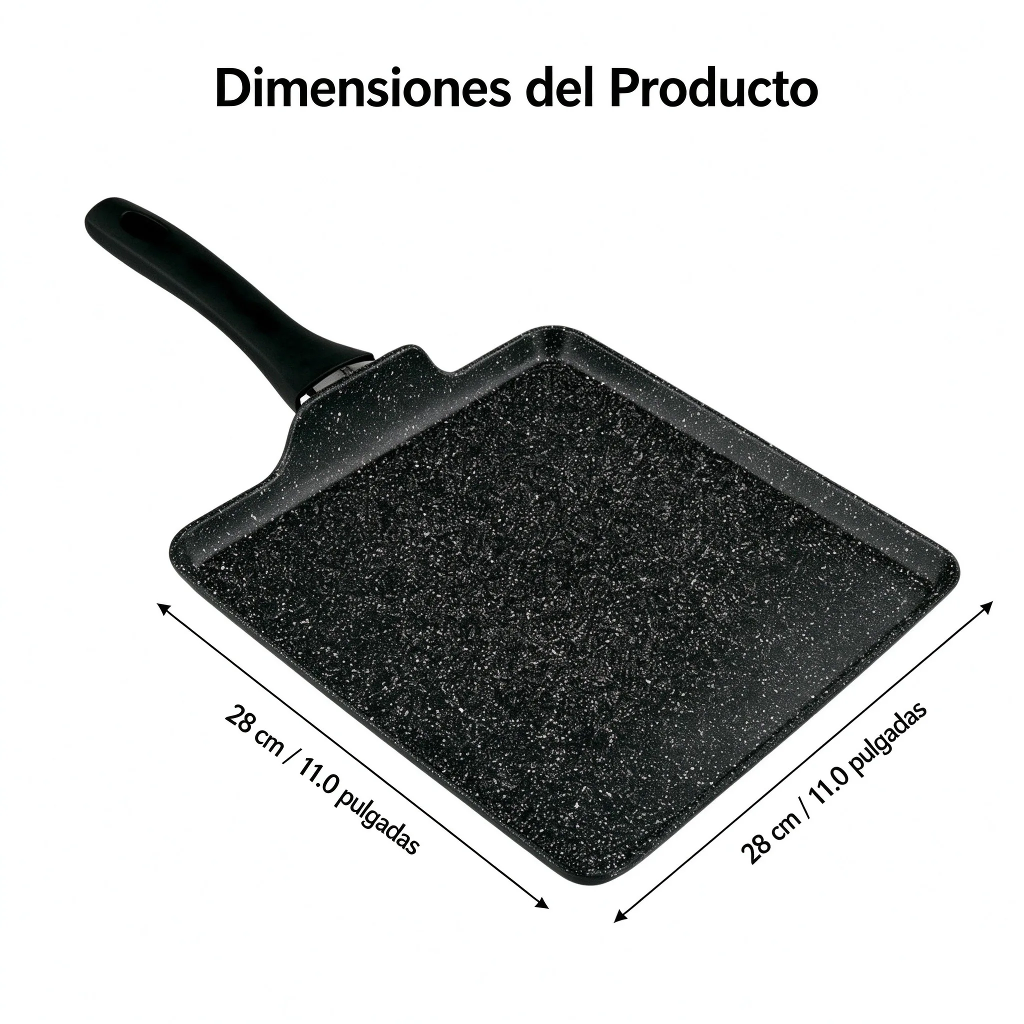 Sartén Cuadrada de Aluminio Forjado con Efecto Piedra 28x28x1.8cm, Plancha Antiadherente para Inducción, Gas y Vitrocerámica, Mango Ergonómico para Cocina de Carnes y Verduras