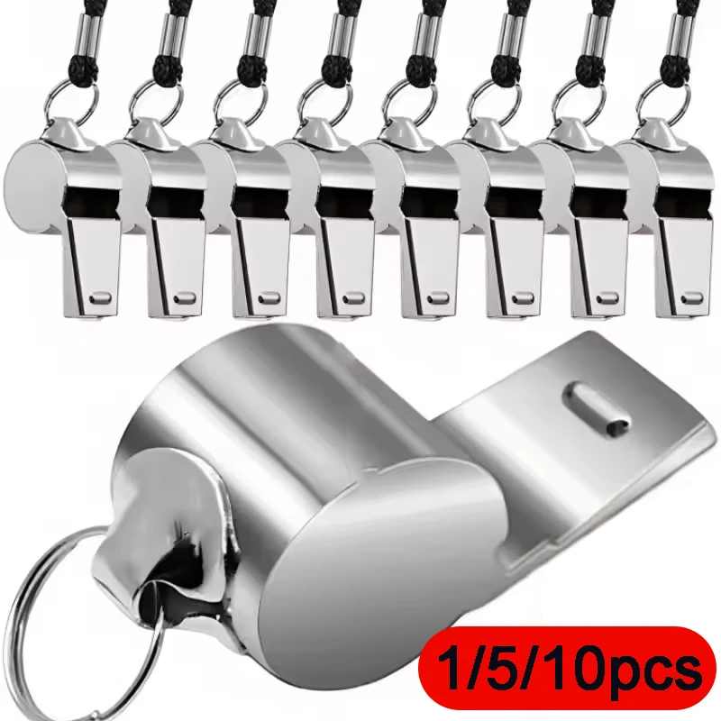 1/5/10pcsStainless Steel Whistles Referee Sport Rugby Metal Rope Party Training Soccer Football Basketball Cheerleading Tool