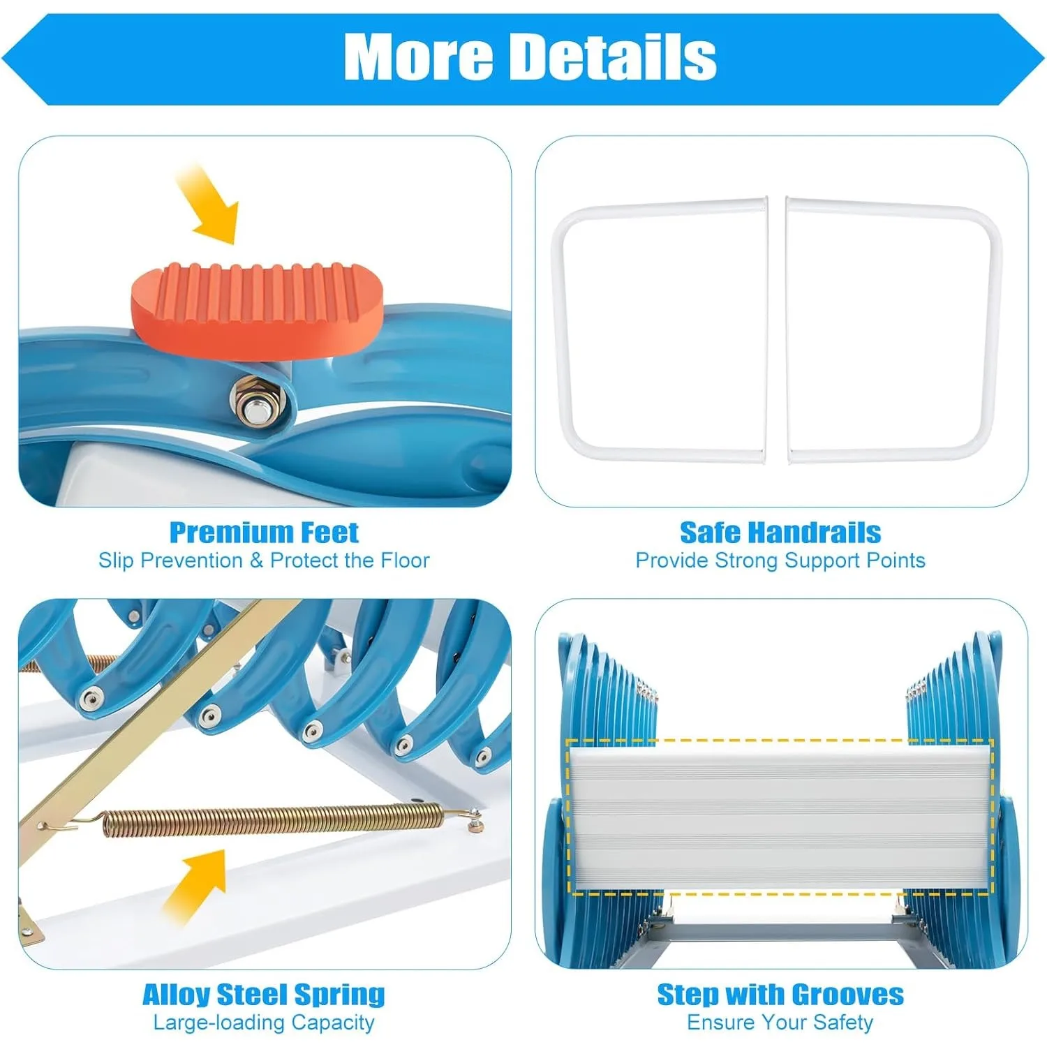 Escada dobrável para sótão, sistema pull down, montado na parede, escada dobrável com braços, não adequada para teto