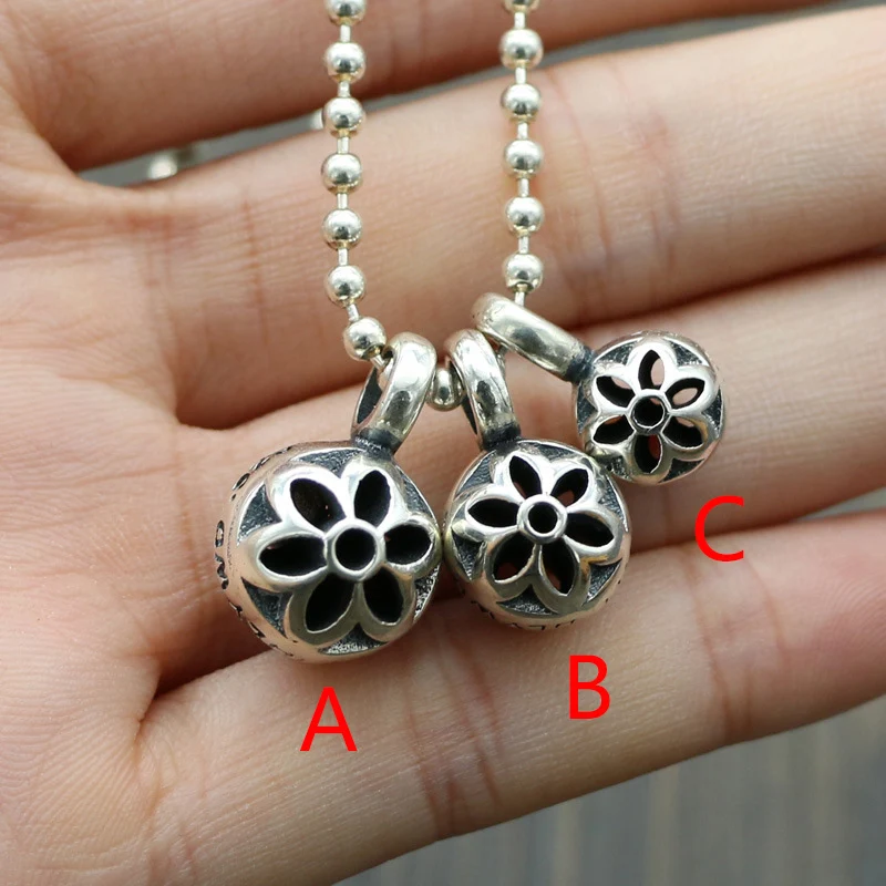 غطاء رأس معلق من الفضة الإسترليني S925، خرزة مستديرة على شكل زهر الكرز، قلادة خرز مستديرة مجوفة عصرية