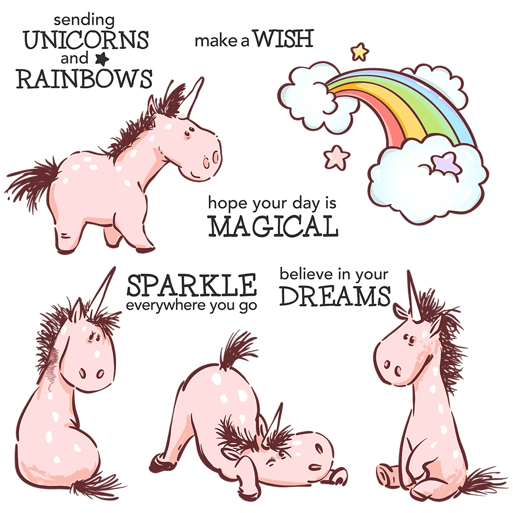

Mangocraft Cute Unicorns And Rainbow Clear Stamps Cutting Dies DIY Scrapbooking Metal Dies Silicone Stamps For Cards Album Decor