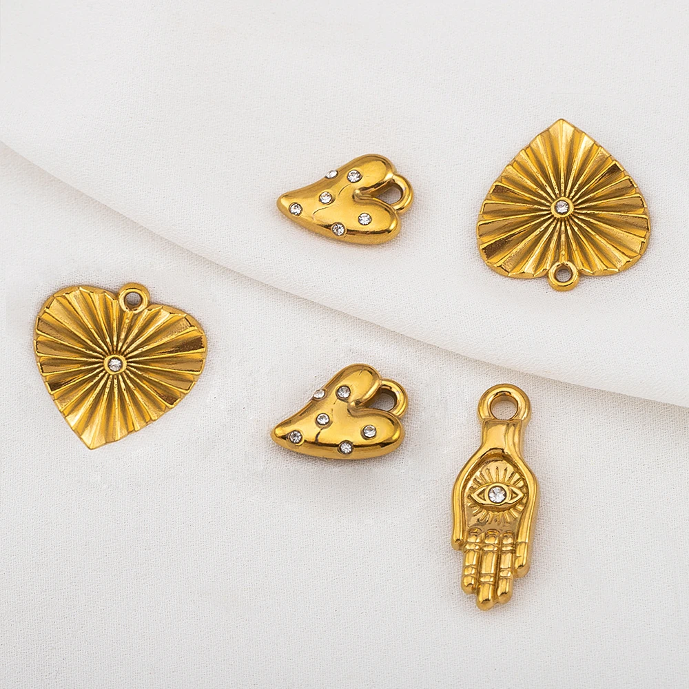 2pcs 4pcs Stainless Steel Charms Heart Hand Moon Star Palm Charm Connector for DIY Necklaces Jewelry Making Materials Wholesale - view 2
