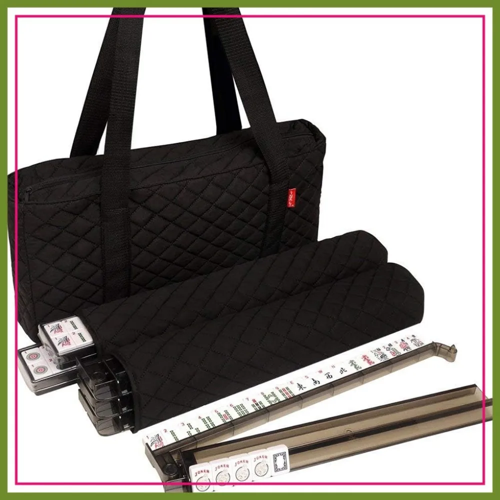 

American Mah Jongg Set 166 White Engraved Tiles with 4 All-in-One Rack/Pushers in Black Quilted Bag