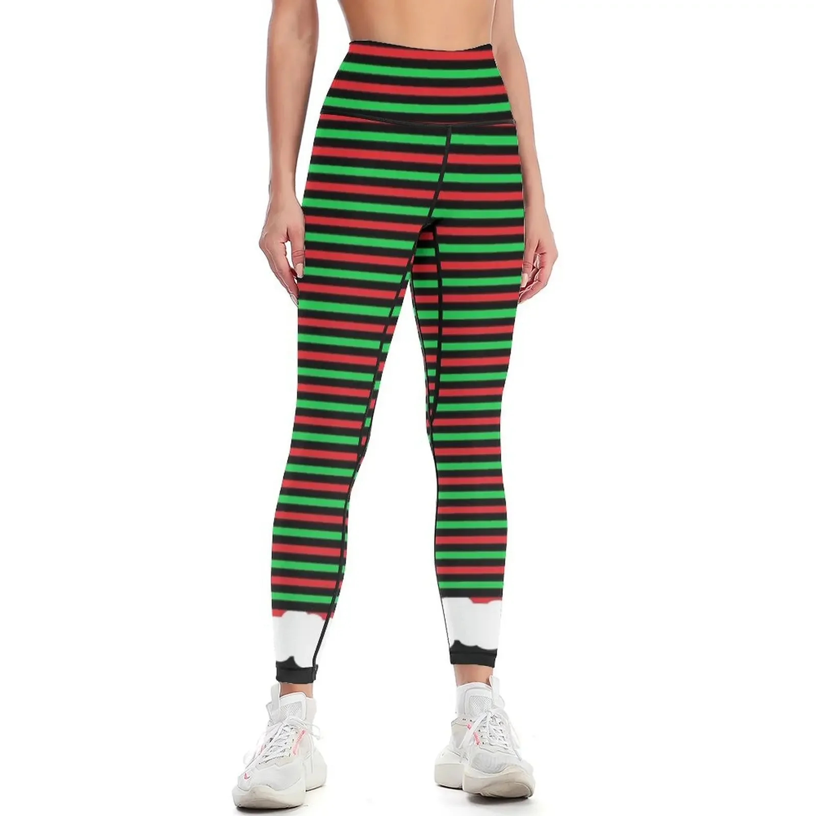 Elf with Boots - red, green and black stripes Leggings workout clothes for push up legging Sports pants woman Womens Leggings