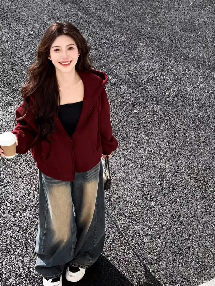 

Casual Spring Autumn Women's Lazy Sle Hoodie Jaet Strap High Waist Slimming Jeans Tee Piece Set Comfortable Breathable