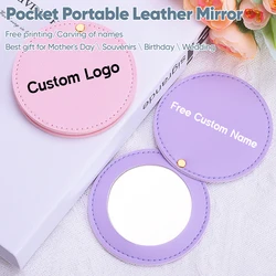 Personalized Leather Pocket Mirror Mini Travel Handheld Portable Makeup Mirrors Wedding Bridesmaid Gift For Her Name Engraved