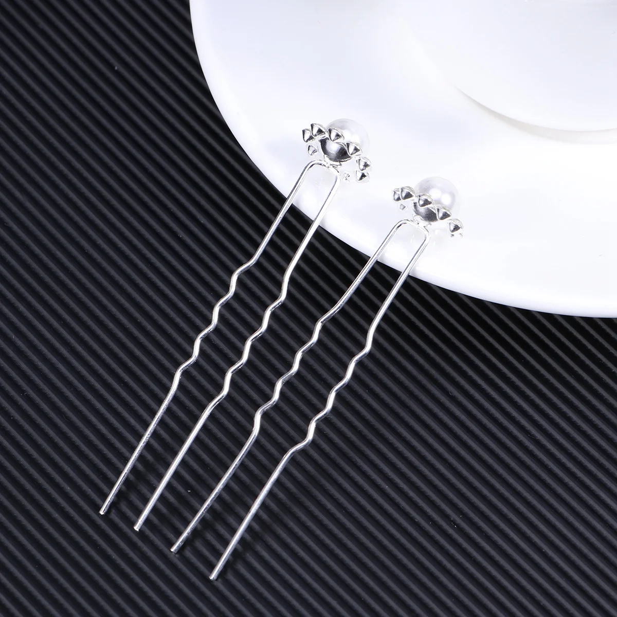 20 قطعة دبوس شعر لؤلؤ كريستالي على شكل حرف U مشابك شعر من حجر الراين للنساء إكسسوارات شعر أنيقة باللون الفضي والأبيض #5