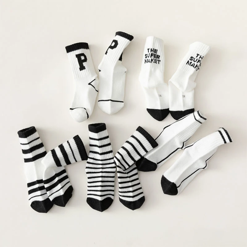 5pairs/set 2023 New Spring Summer Mesh Thin High Long Socks Korean Letter White Floor Casual Short Ankle Stockings for Children