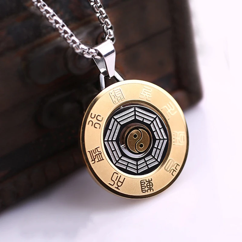 Golden light MANTRA Pendant, Amulet Pendant of Chinese zodiac and eight trigrams, Taoist necklace, five elements and eight trigr