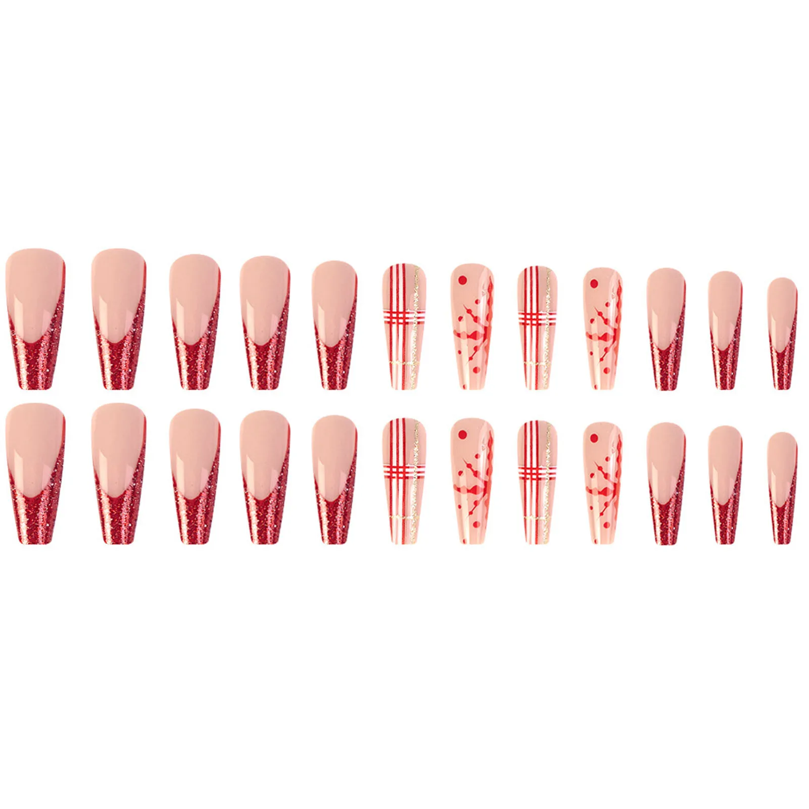 Red Glitter Tip Decor Nude Press on Nails Ultra-flexible Long Lasting Fake Nails for Professional Nail Art Salon Supply