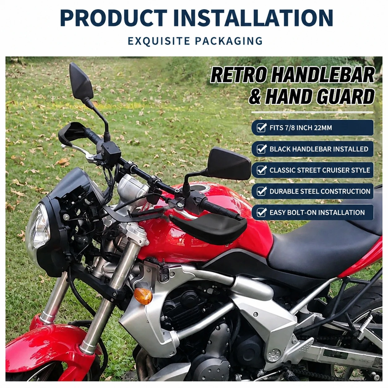 Motorcycle 7/8 Inch 22mm Retro Handlebar Steel Drag Bar For CG125 Bobber Cafe Racer Vintage Motorbike Modification