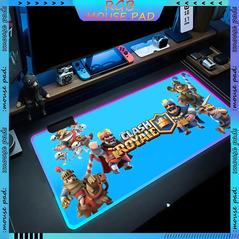 C-Clash R-Royale  Mouse Pad RGB Pc Accessories LED Game Desk Mat E-sport Table Protector Neon Keyboard Mat Backlit Carpet Rug Gi