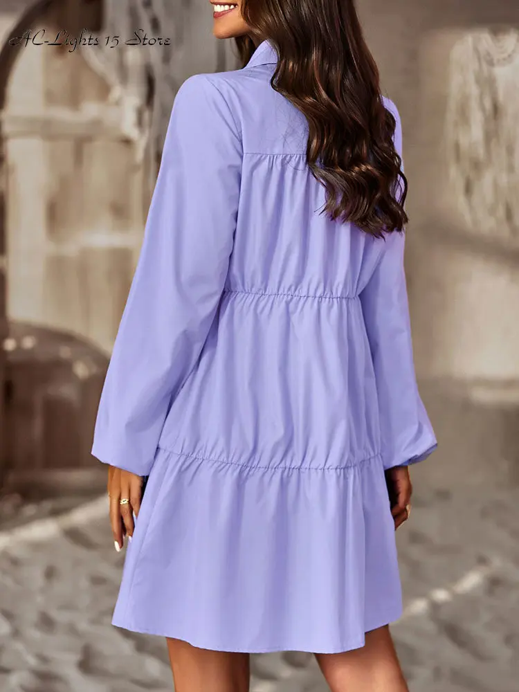 Robe chemise avec col pour femmes, tenue de soirée surdimensionnée, élégante, à manches longues, avec boutons, ample, verte, bleue, 2023