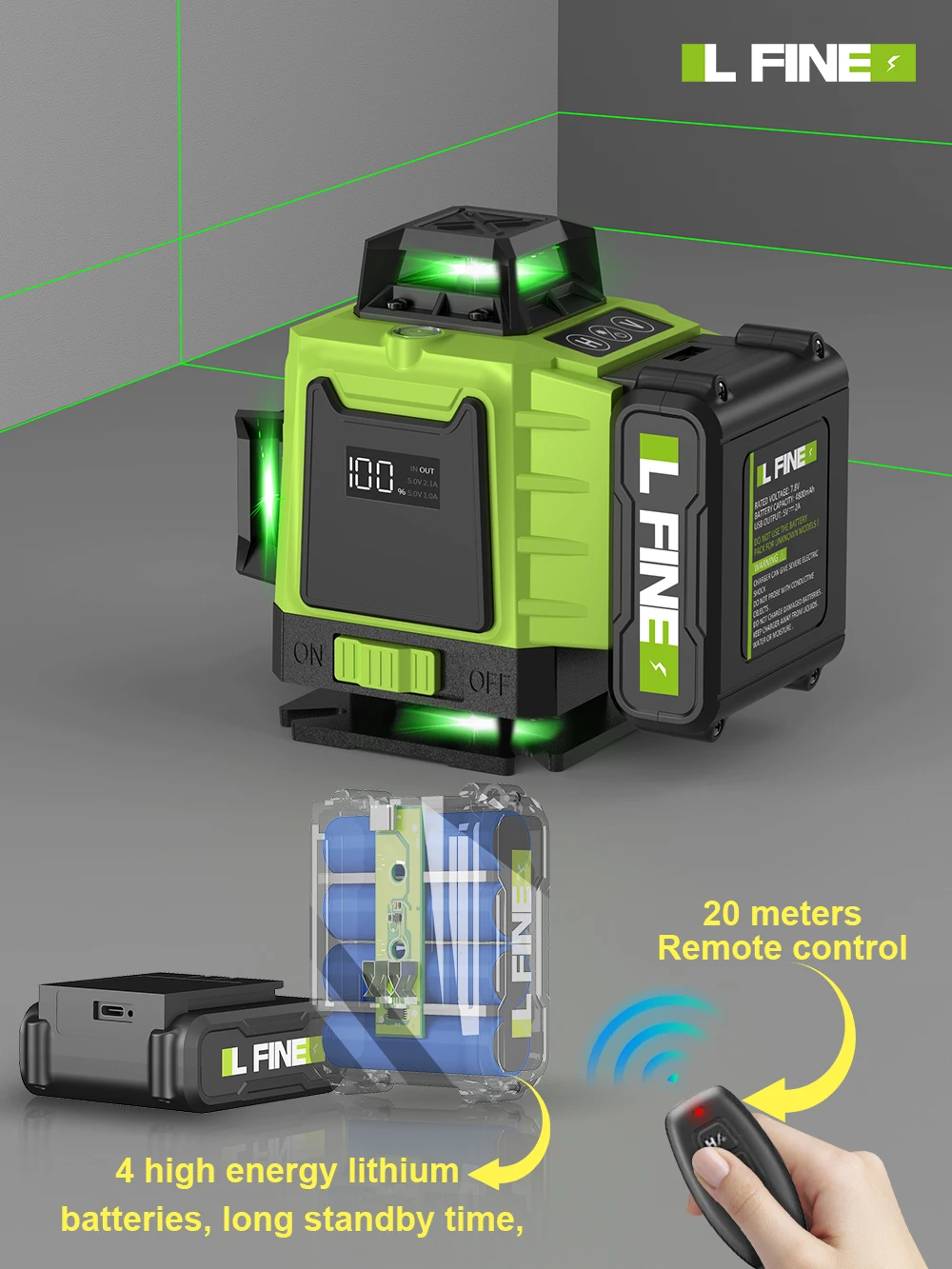 Lfine 4 d16 Linien Nivel Laser 360 ° selbst nivellierende automatische profession elle Lase Level horizontale vertikale grüne Laserstrahl-Bauwerk zeug