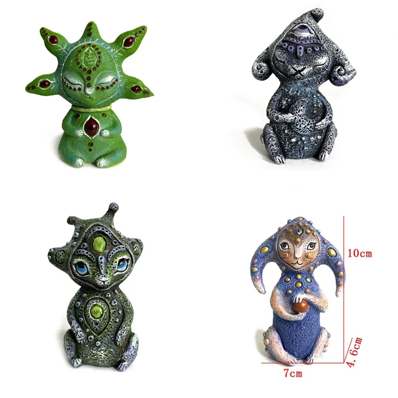 1pc Fantasyland Creatures Three Eyes Alien Sculpture Crafts Ornaments Outdoor Courtyard Garden Home Decor Elf Resin Statue