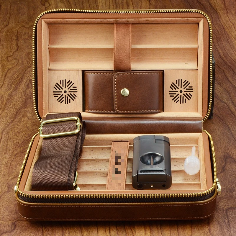 Cuban Cigar Leather Box High-end Business Gift Travel Oblique Span Portable Set