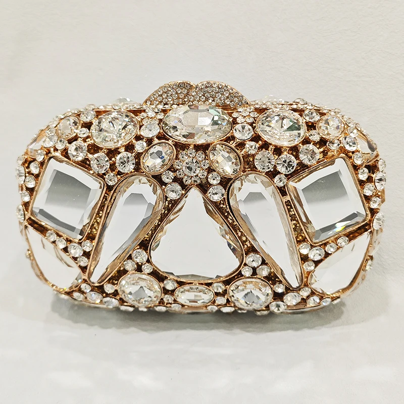 Red/Gold Rhinestone Wedding Purse Stone Bridal Prom Handbags Women Diamond Evening Clutches Purses Big Stones Purses Minaudiere