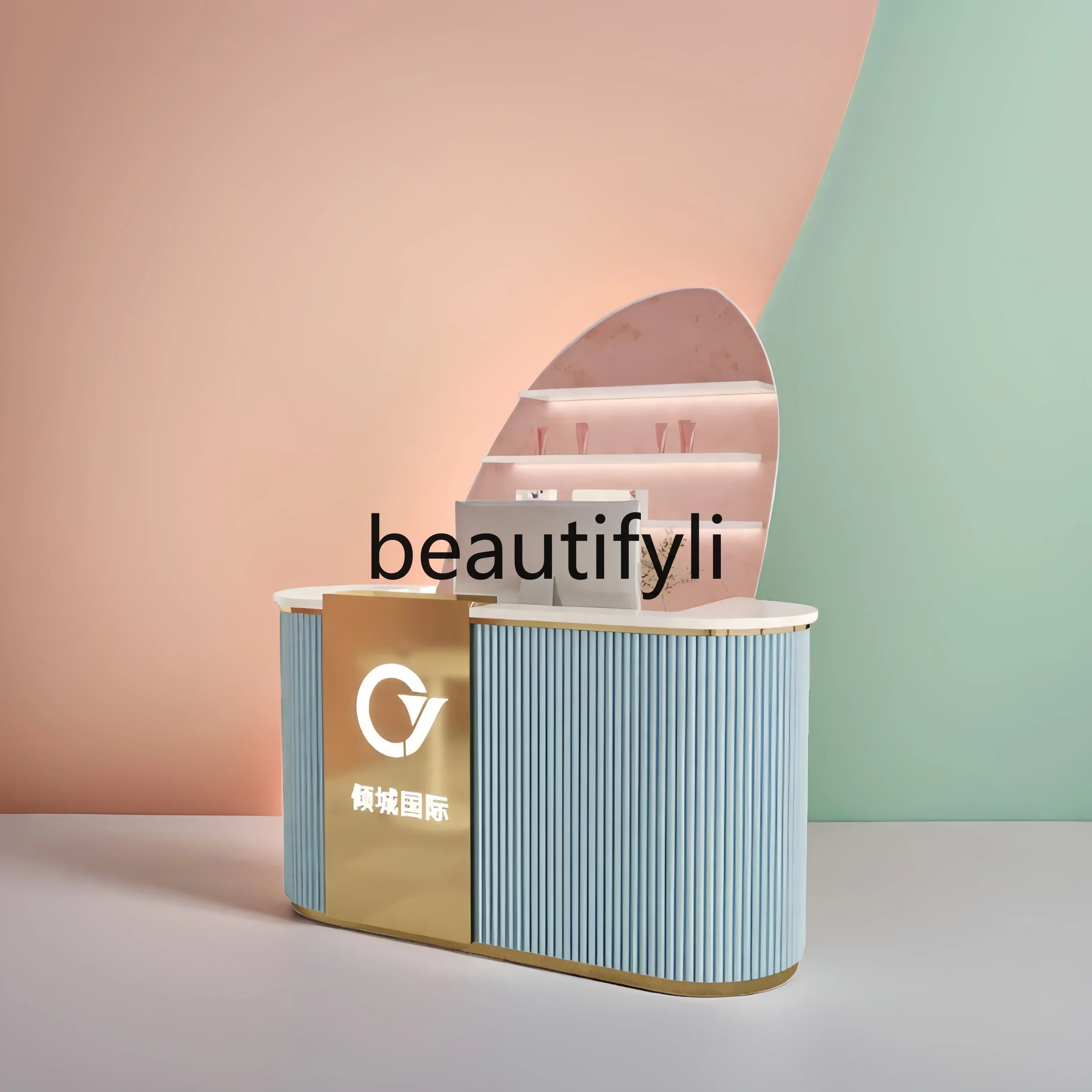 54Beauty salon checkout page Small clothing store checkout page Nail salon, curved reception desk9344