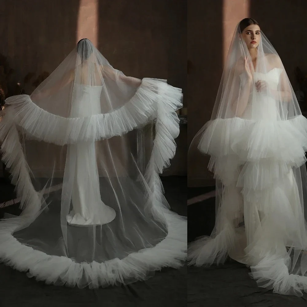 

Double Layered Tulle Wedding Veil, Steering Edge, With Comb, Soft Wedding Veil, Custom Facial Cover