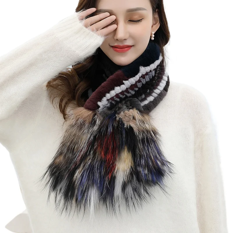 Korean version of the new Rex rabbit fur scarf women's winter thickened warm cross fox hair scarf versatile fur collar