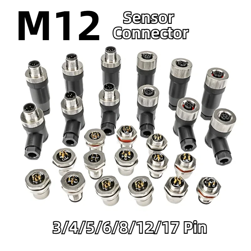 M12 Sensor Connector 3pin 4pin 5pin 6pin 8pin 12pin 17pin Aviation Plug Male&Female Screw Threaded Coupling A Code Connectors
