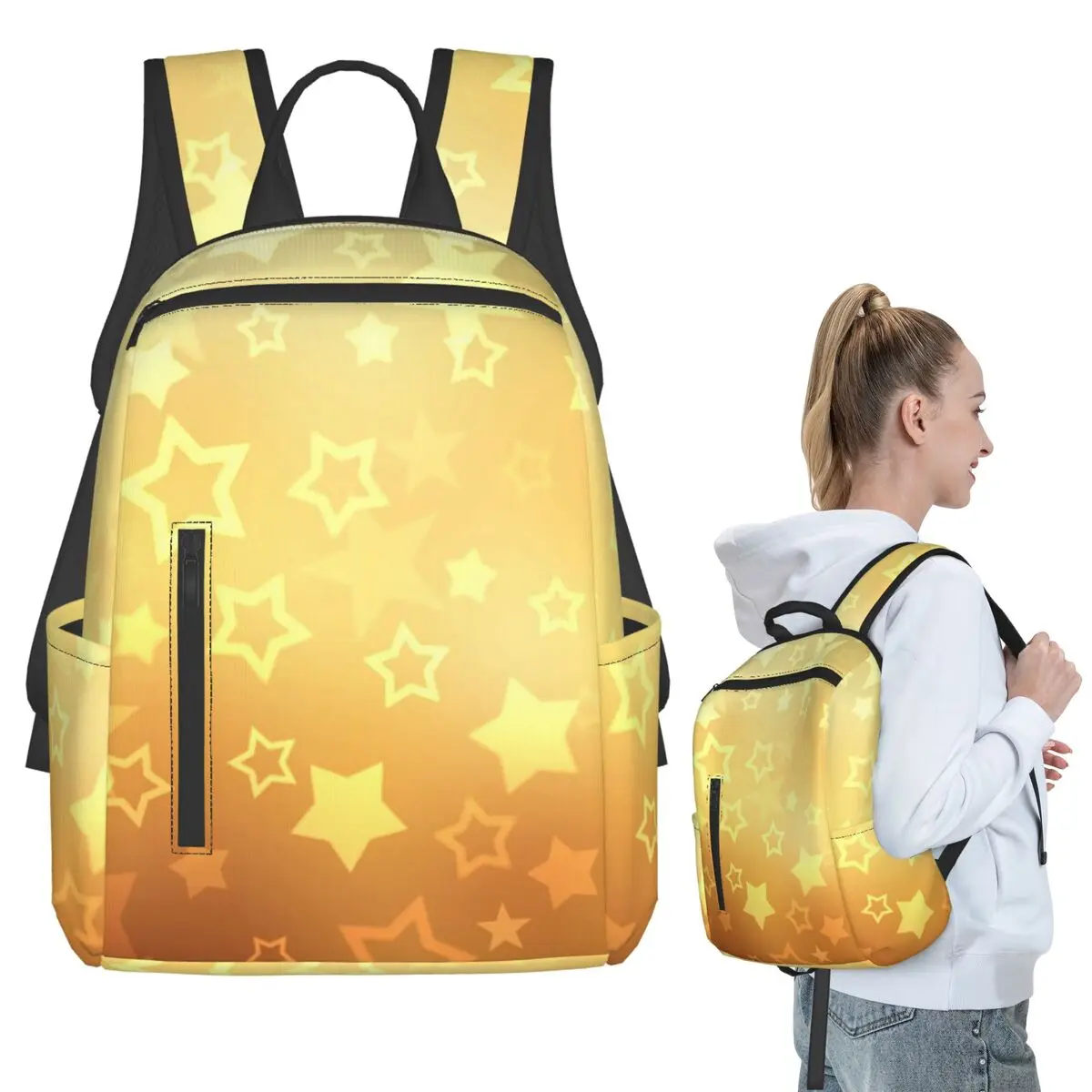 

Yellow Gradient Star Pattern Backpack Student BookBag Kids School Bag Laptop Shoulder Bags Boys Girls