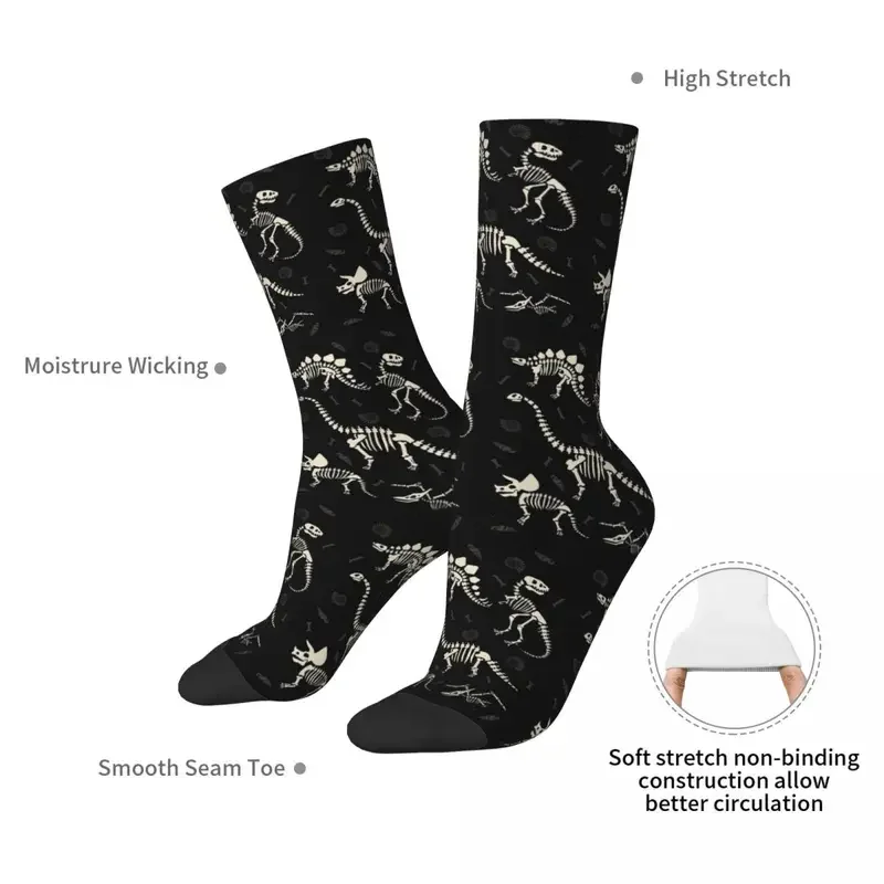 Y2K Dinosaur Fossils In Black Harajuku Sweat Absorbing Stockings All Season Long Socks For Man'S Woman'S Birthday Present