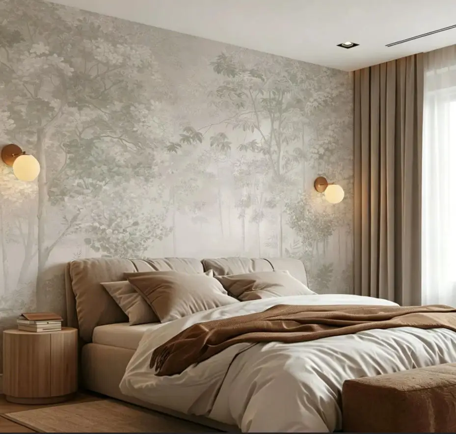Customized Plant Mural Vintage Luxury French American Living Room Background Wall Nordic Cream Style Abstract Forest Wallpaper