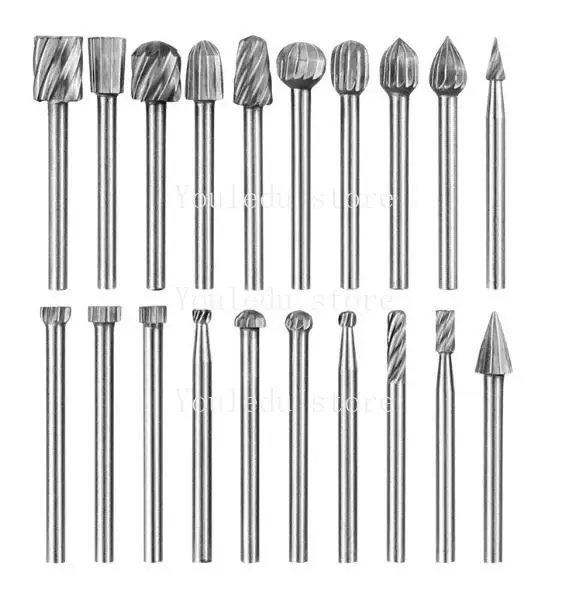 20pcs 3.1mm Shank Rotary Milling Cutter Set Tool Grinding Accessories metal Polishing dremel bits Burr Electric Hss Carbide