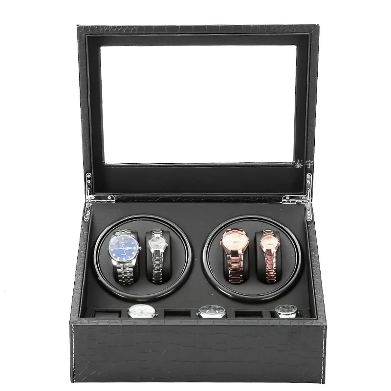 For Watch 4+3 Slots Lovers Watch Winder Watch Automatic Electric Chain Watch Case Crocodile Surface Rotator Customizable Logo