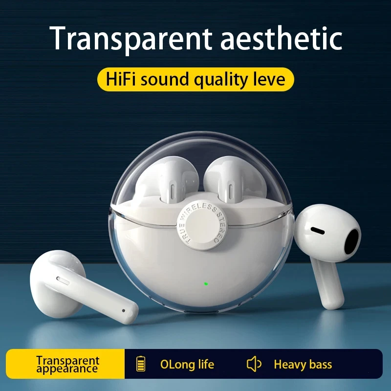 

Transparent Wireless Bluetooth 5.1 Headphones In-ear TWS Stereo Movement Waterproof Noise Reduction Power Display Music