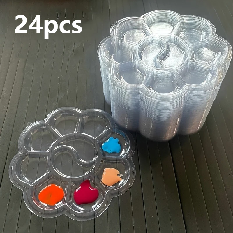24pcs Disposable Plastic Palette Set, Designed for Artists Using Acrylics Or Watercolors, Featuring Non-Stick Mixing Trays