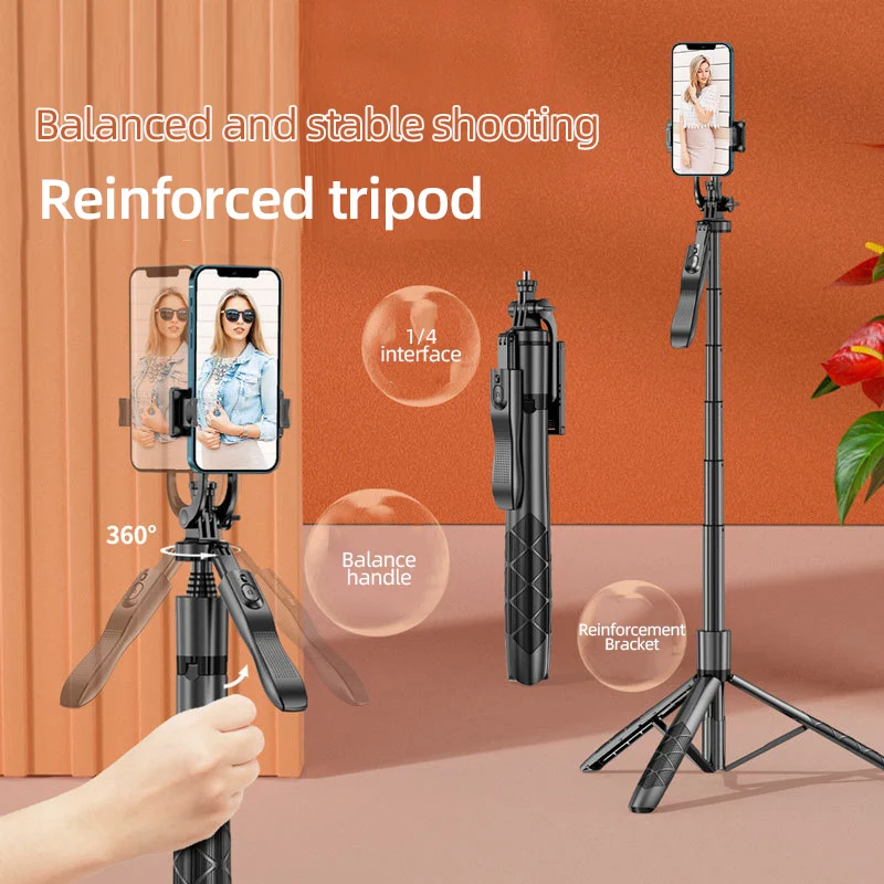Poteau à Selfie Bluetooth pour téléphone Portable, double lumière de remplissage, stabilisateur portatif, poteau télescopique, support de Streaming en direct, trépied