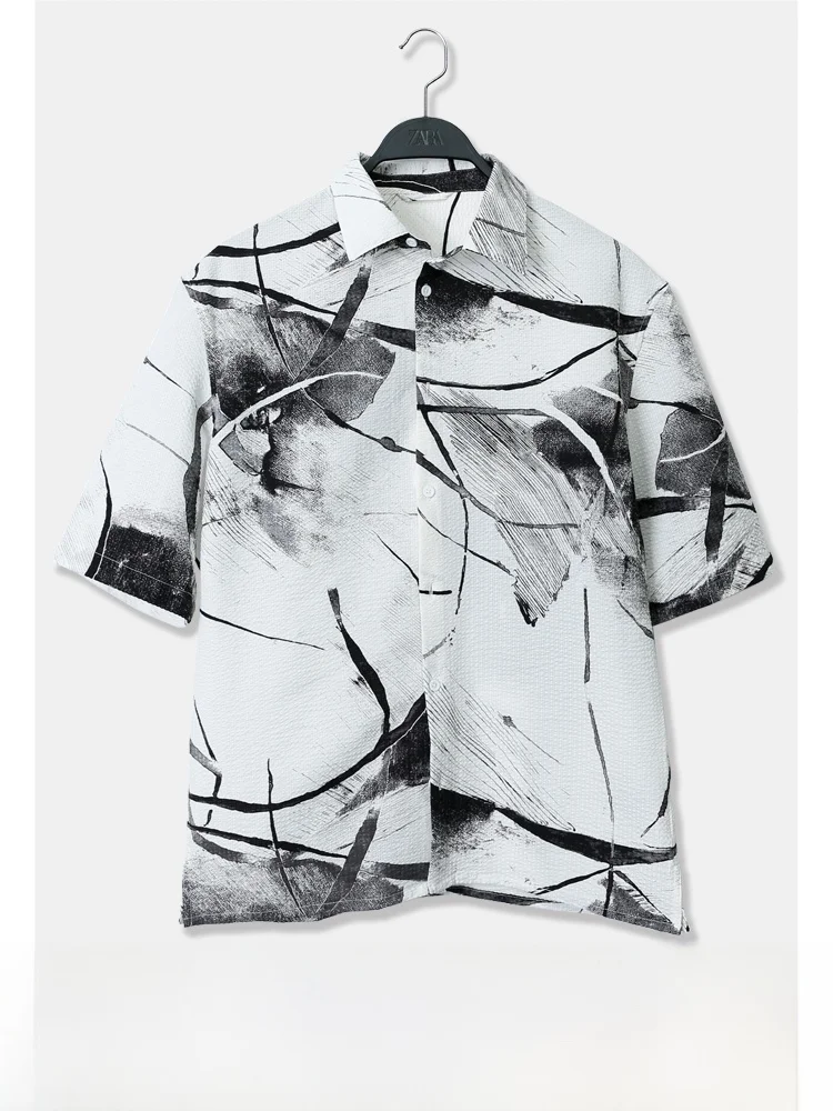 

Summer New American Casual Abstract Print Bubble irt ort Sve Loose Fit Breathable Polyester Youth Faion Summer irt