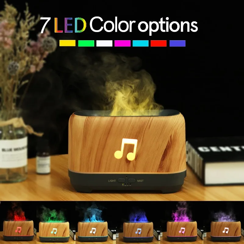 

200ml Mini New Wood Grain Humidifier Music Flame Essential Oil Aromatherapy Machine USB Charging Home Office Travel