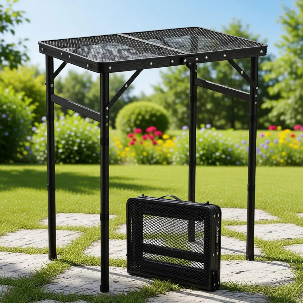 

Регулируемый по высоте портативный стол для кемпинга, стол для пикника и барбекю на открытом воздухе, легкий, максимальная высота 27,5 дюймов, 22,8 x 16 дюймов, черный