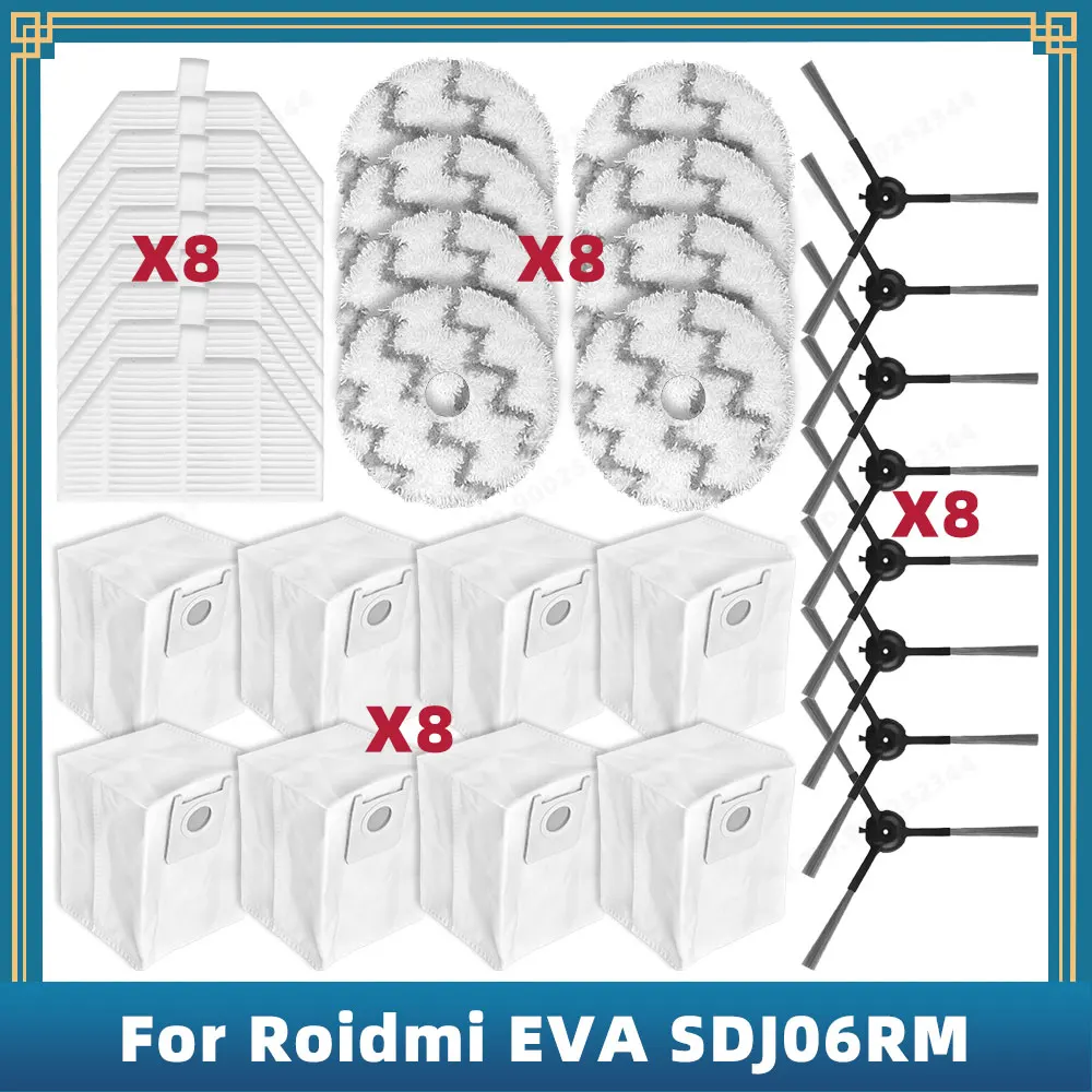 Compatible For Roidmi EVA SDJ06RM Robot Vacuum Cleaner Replacement Spare Parts Accessories Side Brush Filter Mop Cloth Dust Bag