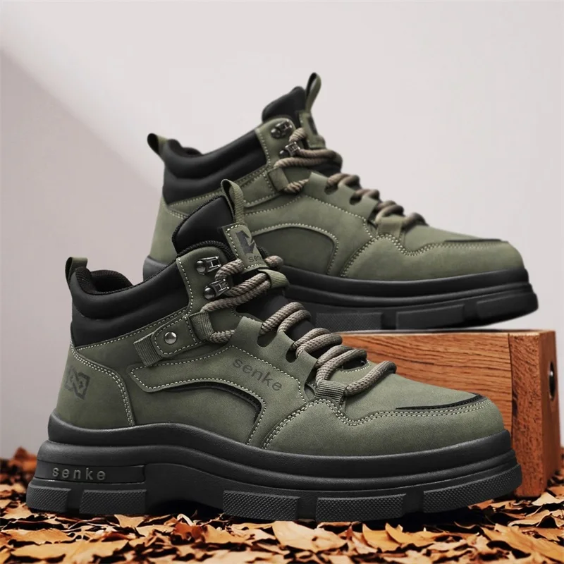 أحذية صفراء كبيرة على الطراز الأمريكي للرجال: أحذية عمل بنعل سميك للخريف، أحذية عمل بنعل ناعم من الجلد الطبيعي للرجال، R