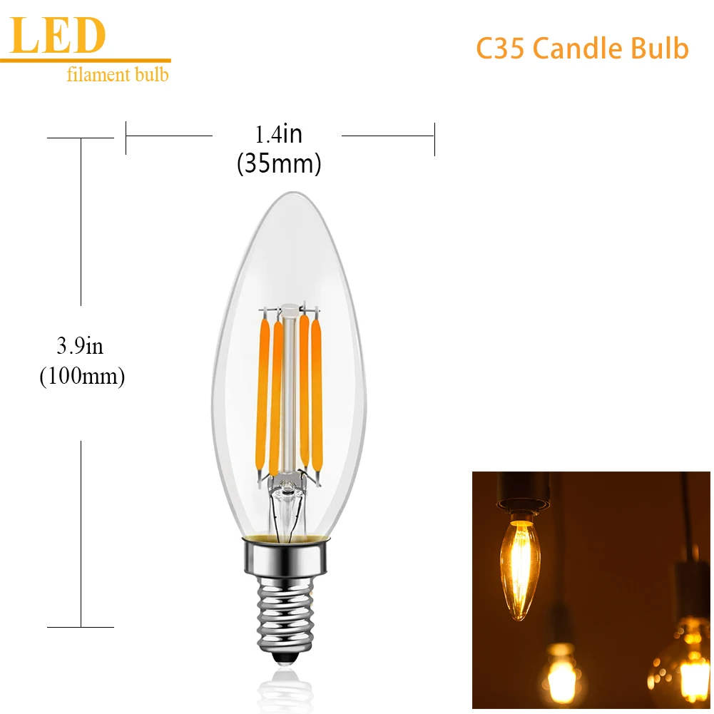 GANRILAND-bombillas Led E12 E14 para lámpara de araña, Bombilla Edison de cristal regulable, 4W, 6W, 2700K, 6000K, C35, 110V, 220V