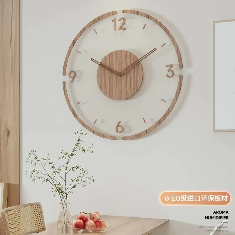 2024 New Solid Wood Creative Wall Clocks Living Room Silent Nordic Simple Quartz Clock Fashion Simple Clock Large Wall Watch