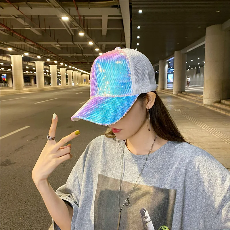 

Adjustable Glitter Mesh Trucker Baseball Cap Shiny Hats for Women and Teenager Girls Snapback